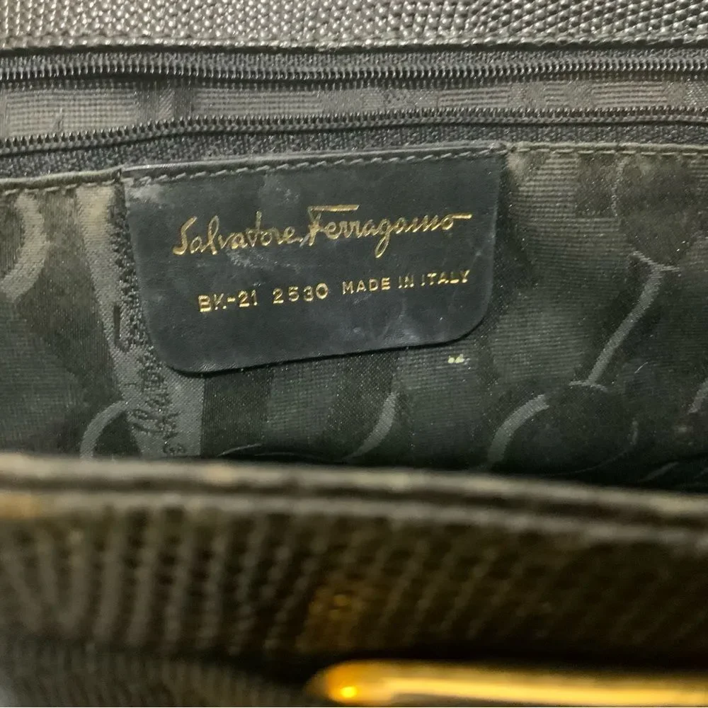 Vintage Salvatore Ferragamo Tote Bag Embossed Leather Black  Authentic